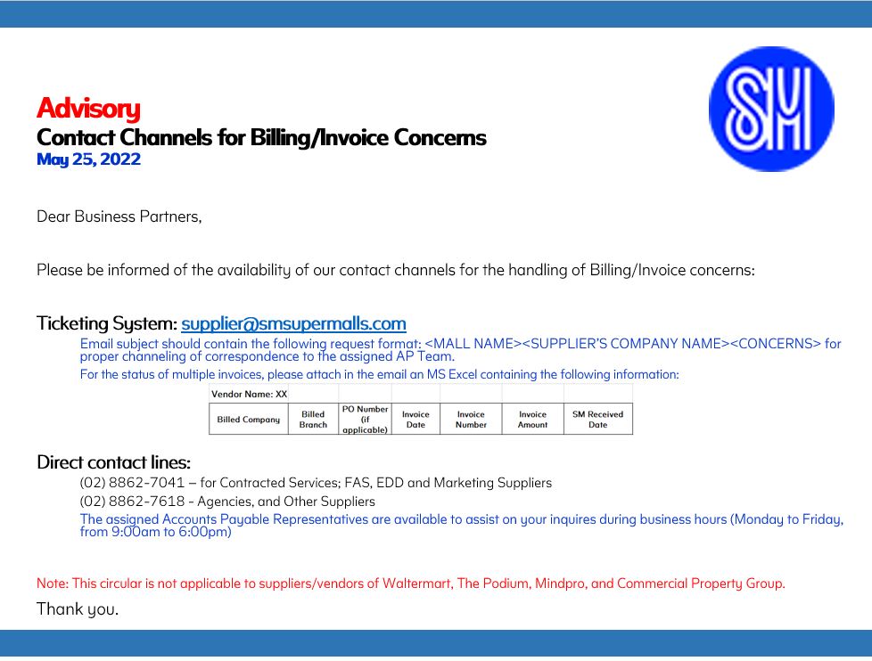 Contact Channels for Billing concerns